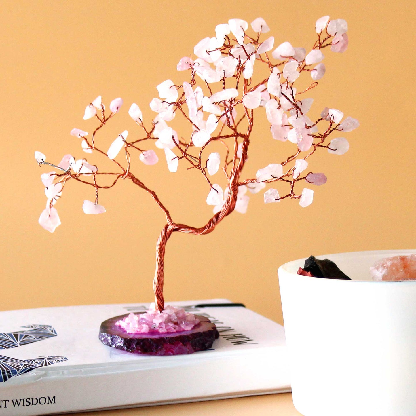 Rose Quartz Gemstone Tree on Pink Agate Base