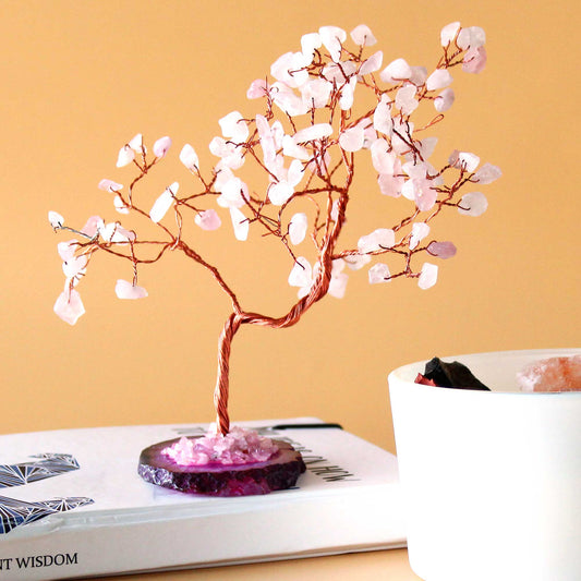 Rose Quartz Gemstone Tree on Pink Agate Base