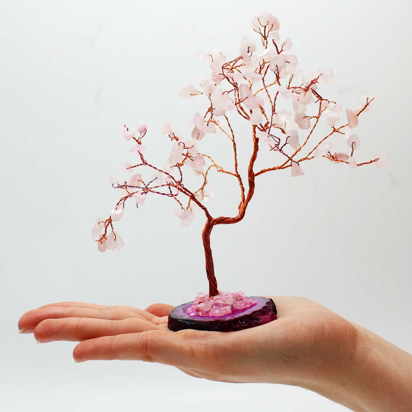 Rose Quartz Gemstone Tree on Pink Agate Base