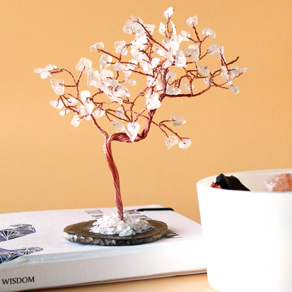 Rock Quartz Gemstone Tree on Black Agate Base